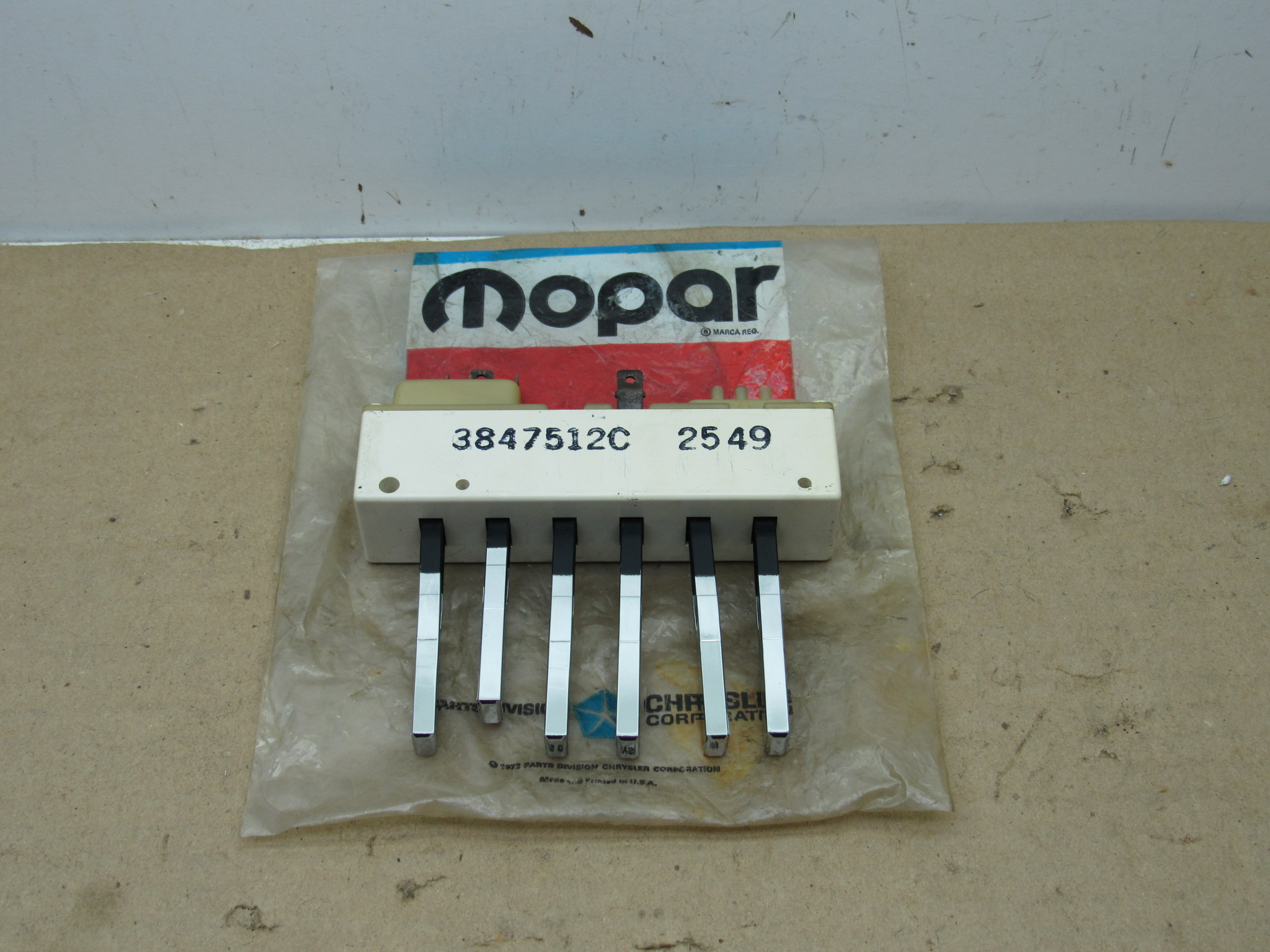 A/C and Heater Push Button Switch# 3847512 - L - K - Body - 1980-89 - NOS - SHIPS FREE TO LOWER 48