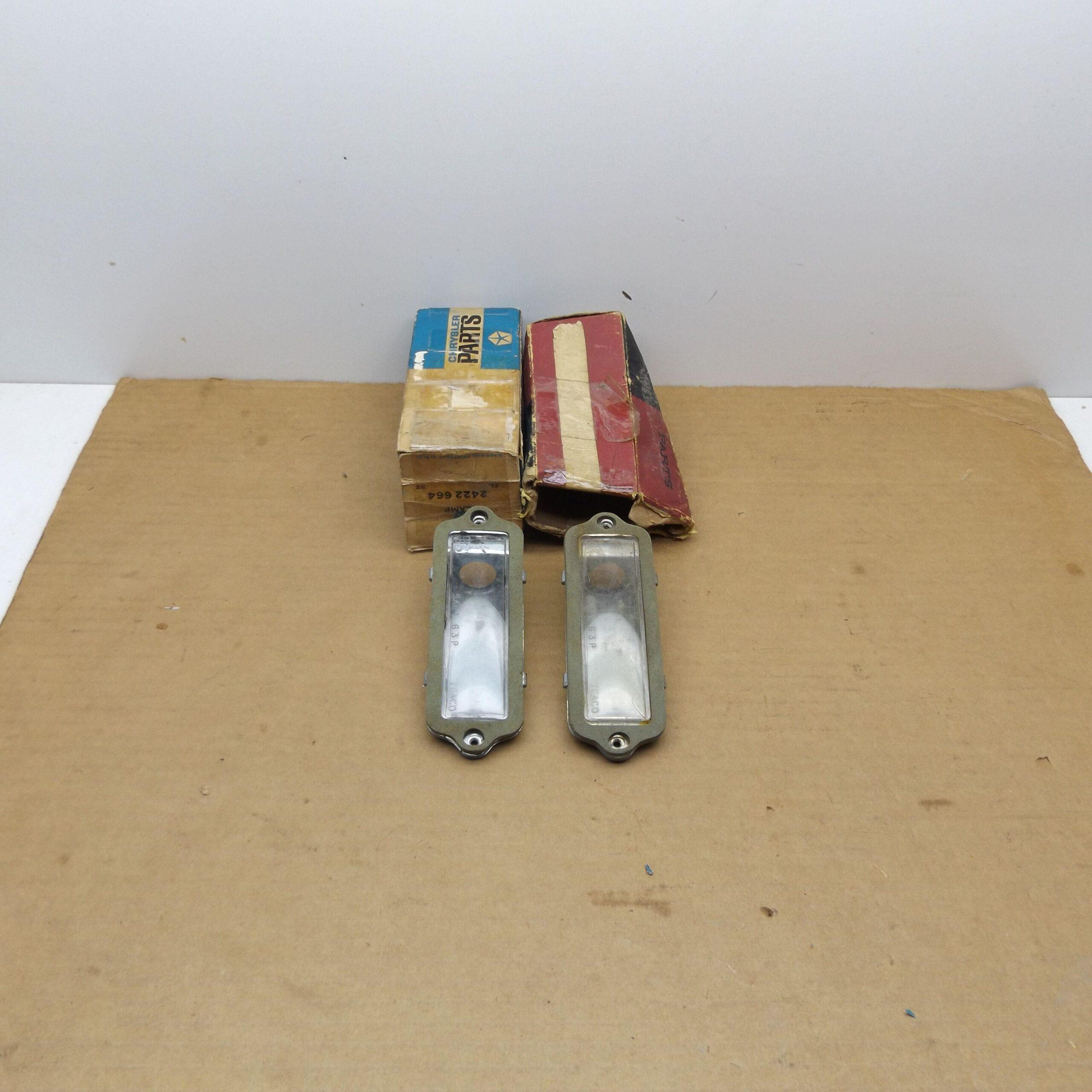 License Lamp and Housing# 2422664 - Pair - Plymouth - B - Body - 1963-65 - NOS - SHIPS FREE TO LOWER 48