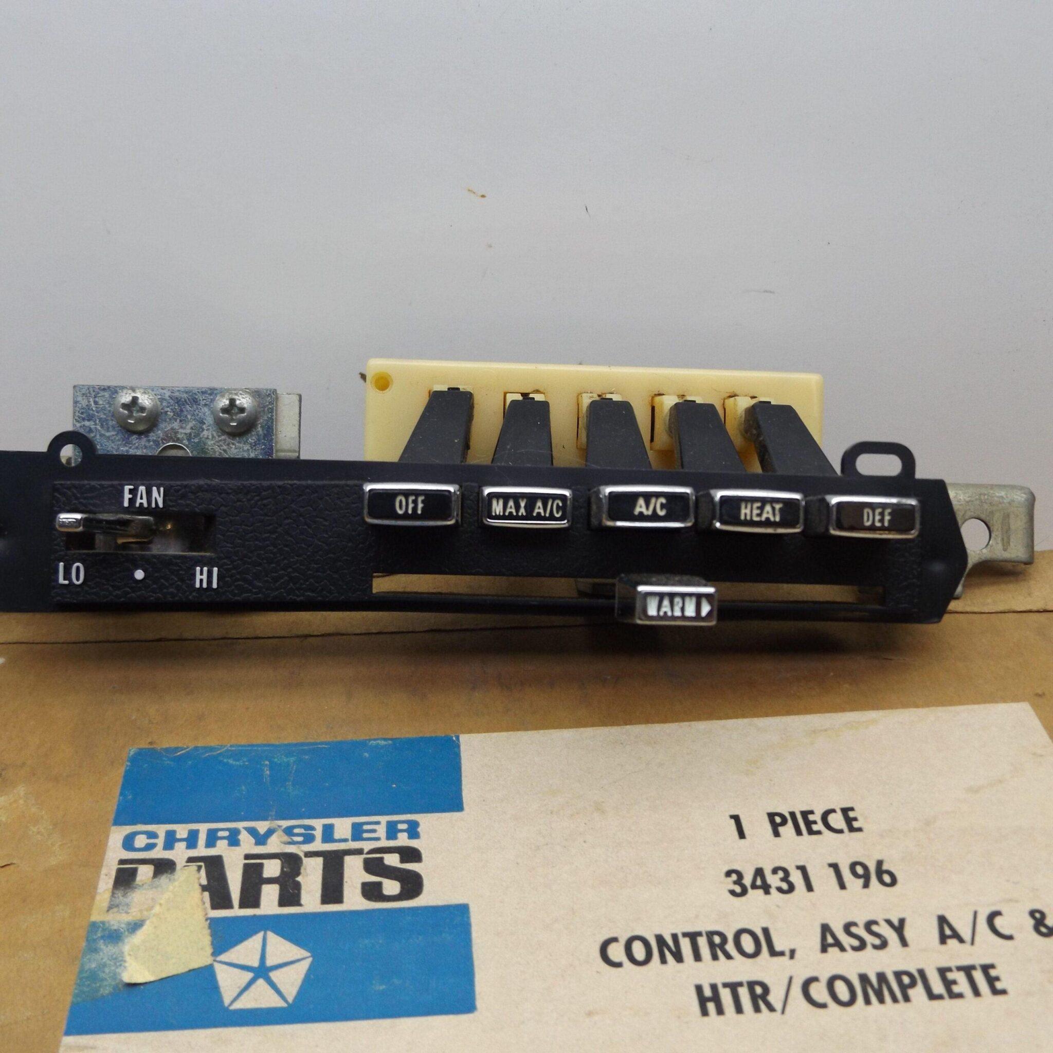 A/C and Heater Control Assembly 3431196 C Body Chrysler 1971 NOS Blue Star Performance