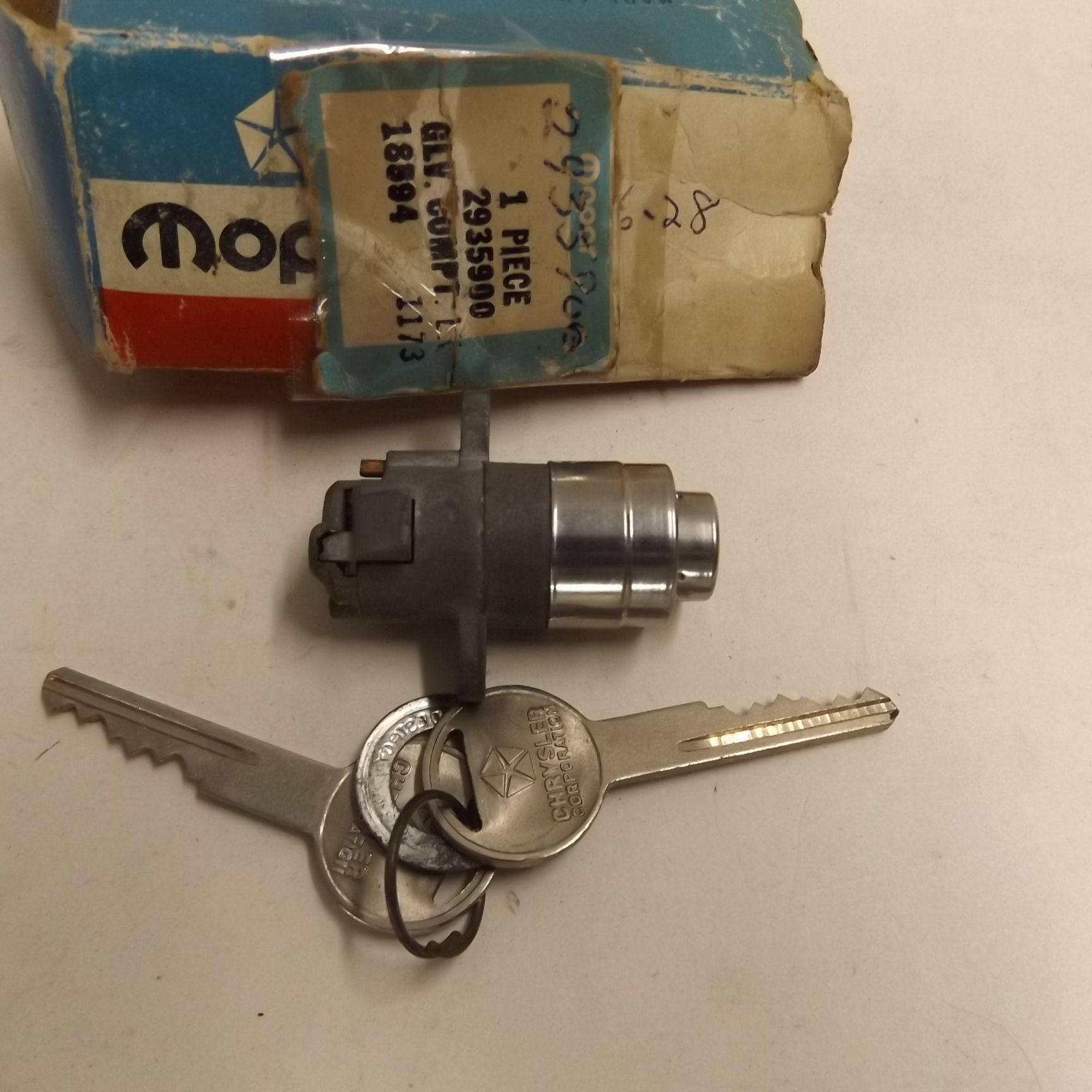 Glove Box Door Lock Cylinder and Key Pkg 2935900 B C Body 1969