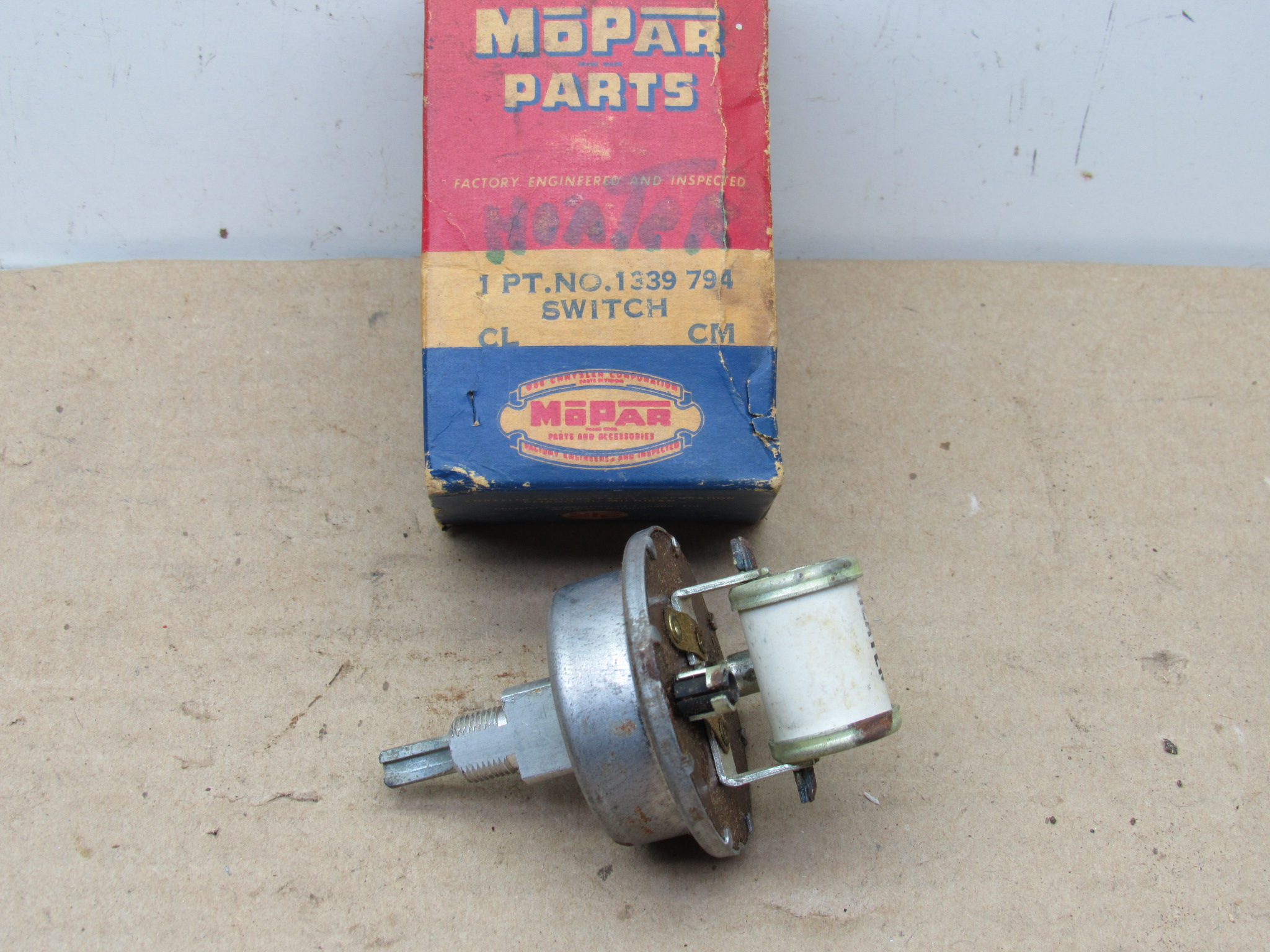 Heater Blower Switch# 1339794 - Dodge - Plymouth - DeSoto - 1951-54 - NOS - SHIPS FREE TO LOWER 48