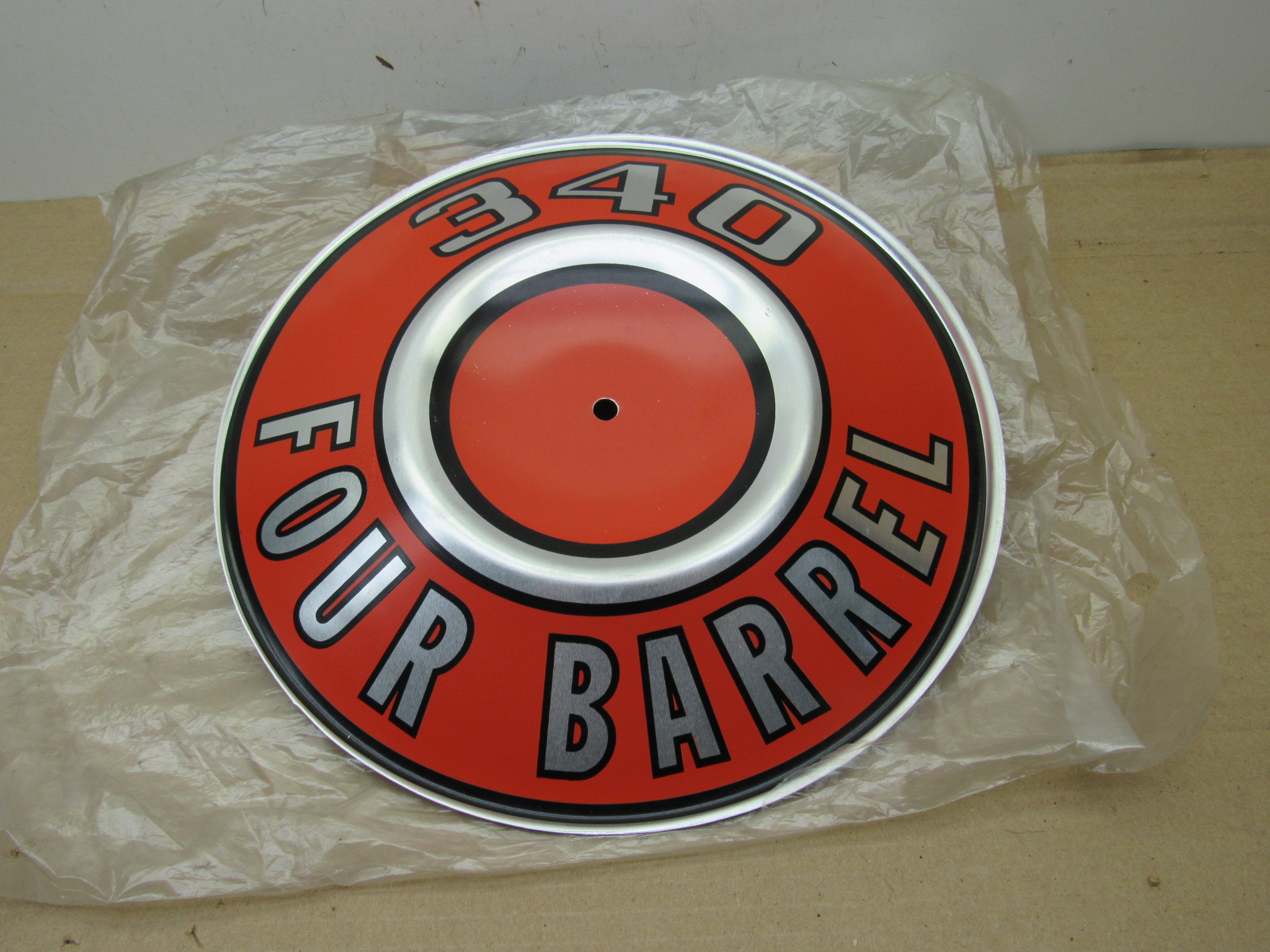 Air Cleaner Nameplate# 2863339 - Orange 340 - A - B - E - Body - 1969-71 - NEW MOPAR - SHIPS FREE TO LOWER 48