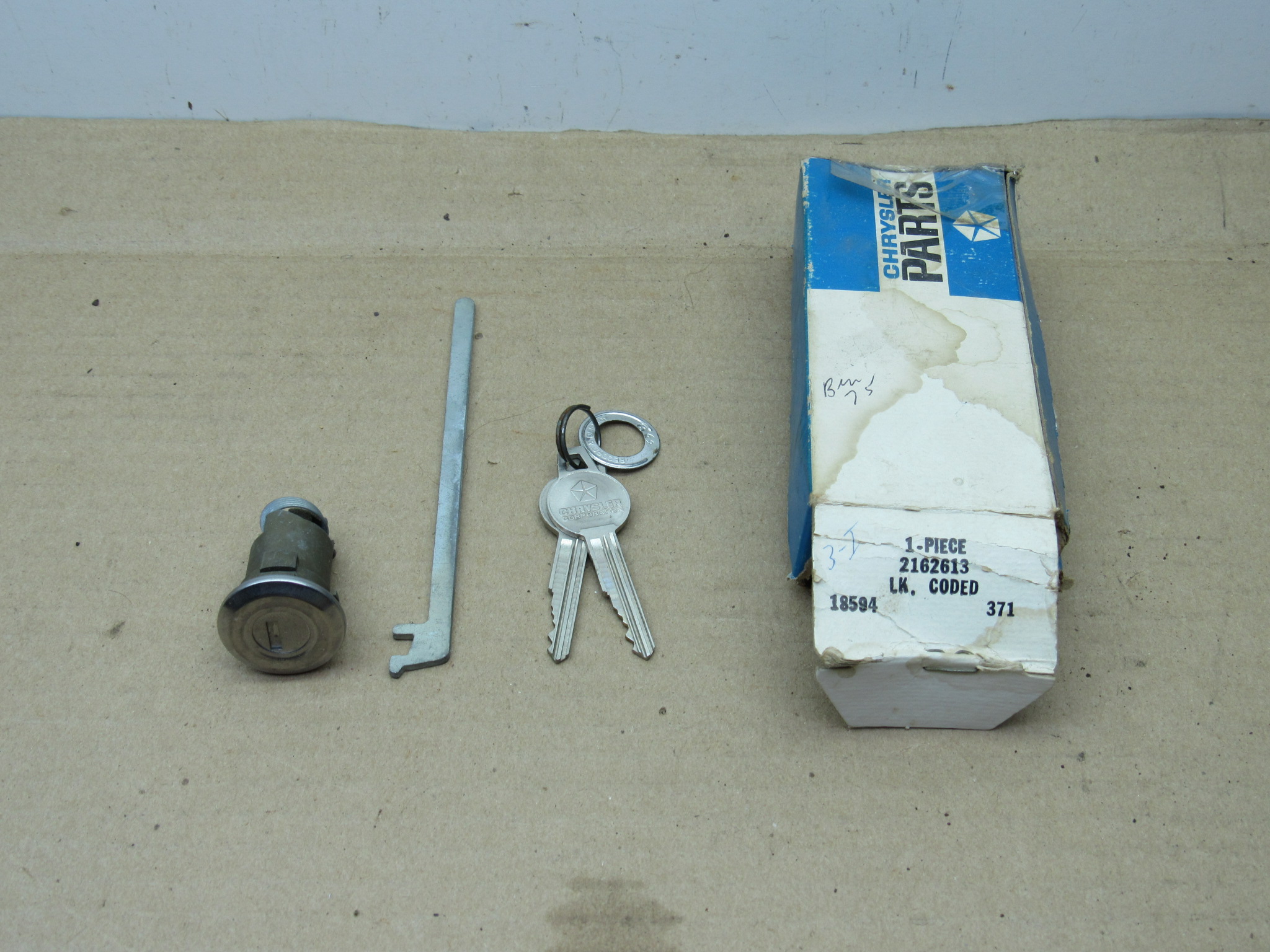 Deck Lid Lock Cylinder and Key Pkg# 2162613 - A - B - C - Body - Chrysler - 1963-64 - NOS - SHIPS FREE TO LOWER 48