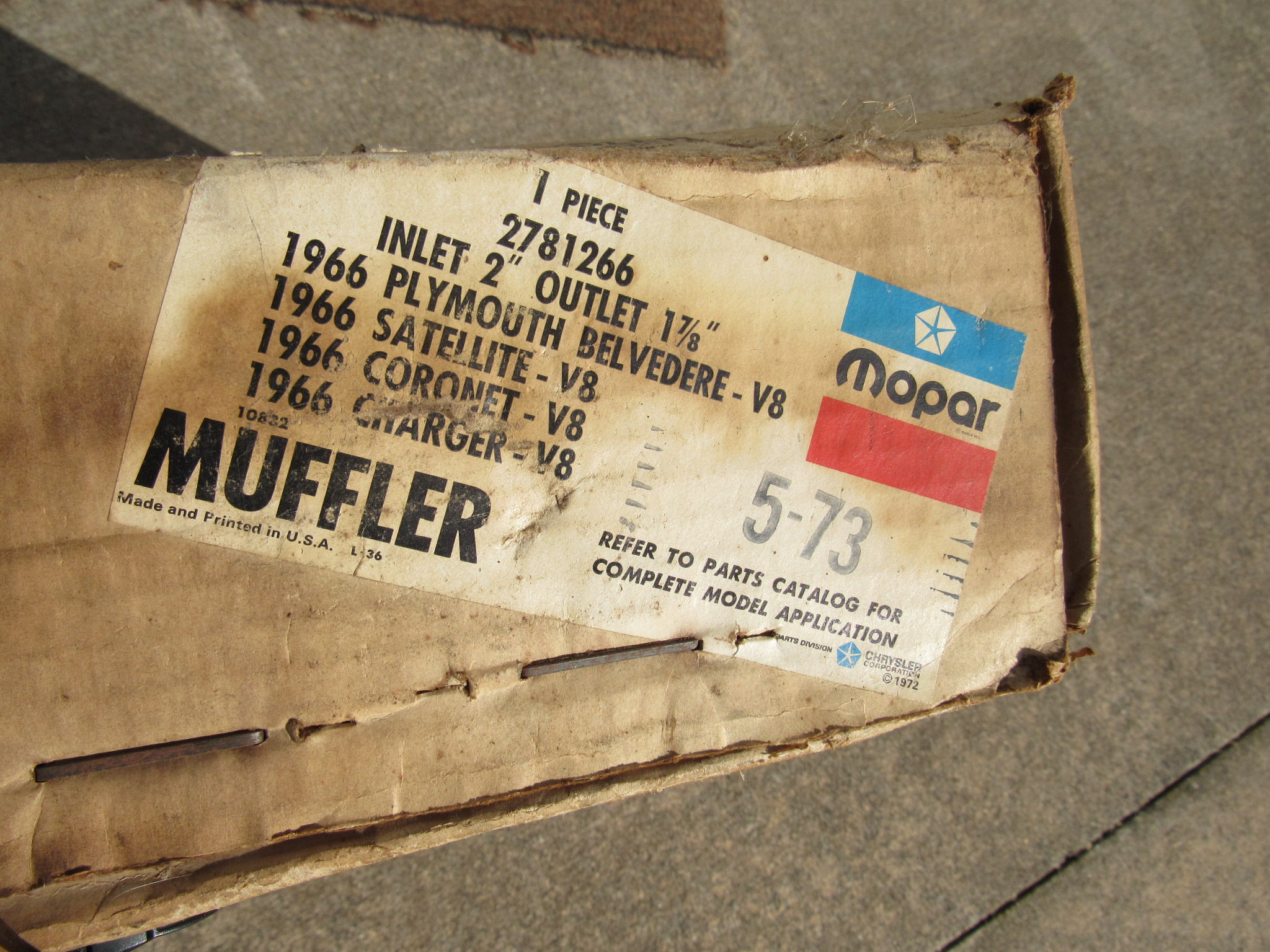 Muffler# 2781266 - Single Exhaust - B - Body - Zinc Plated - 1966-73 - NOS - SHIPS FREE TO LOWER 48 - Image 3